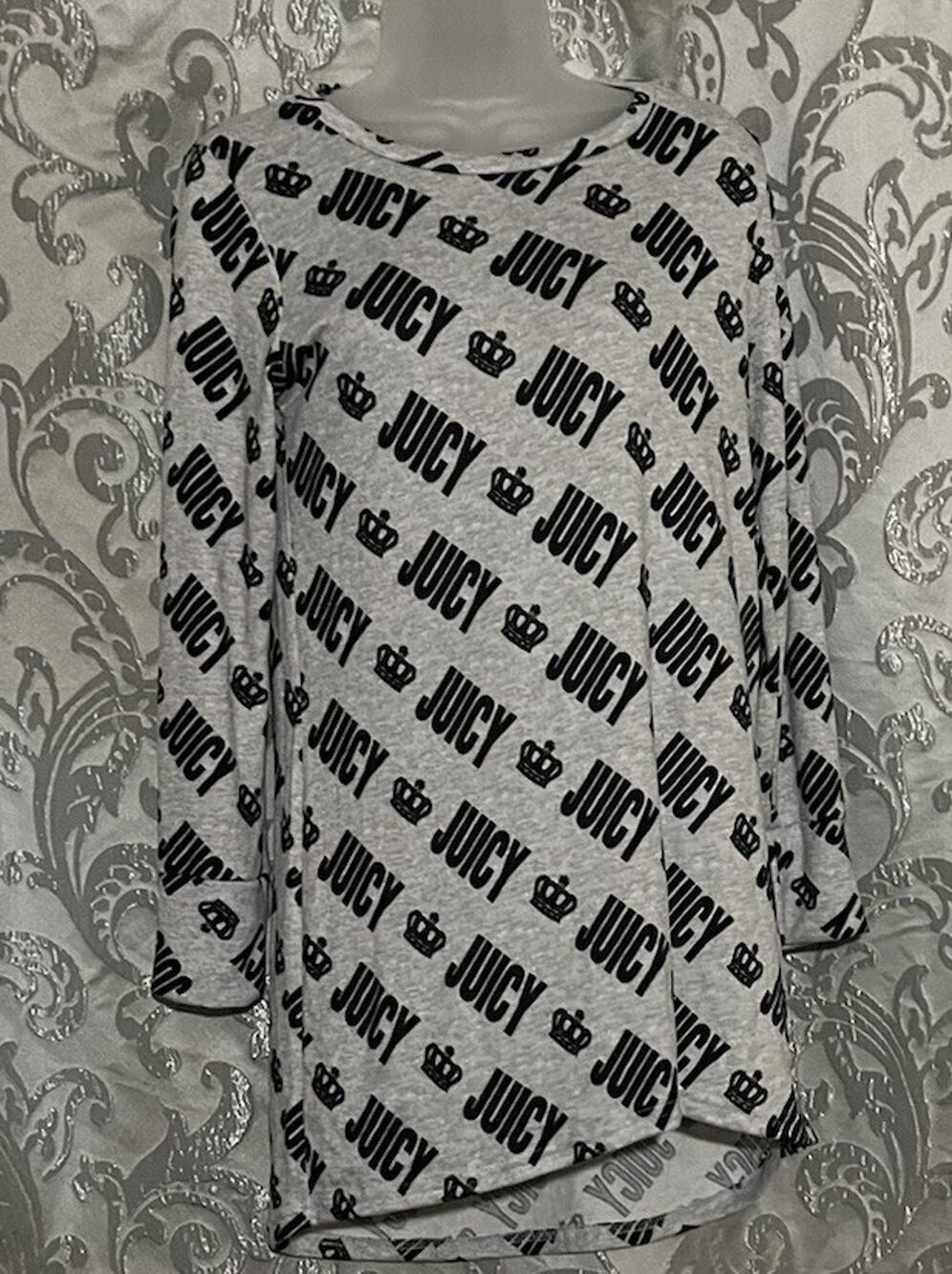 NWT Juicy Couture Shirt Women M Gray Crown Logo All Over Long Sleeve Pullover
